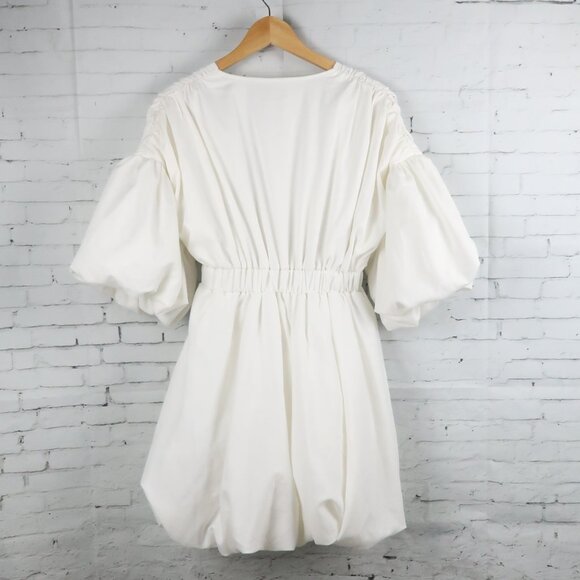 MISSPAP WHITE DEEP V NECK 1/2 PUFF SLEEVE BUBBLE DRESS SIZE 10 - Picture 9 of 9